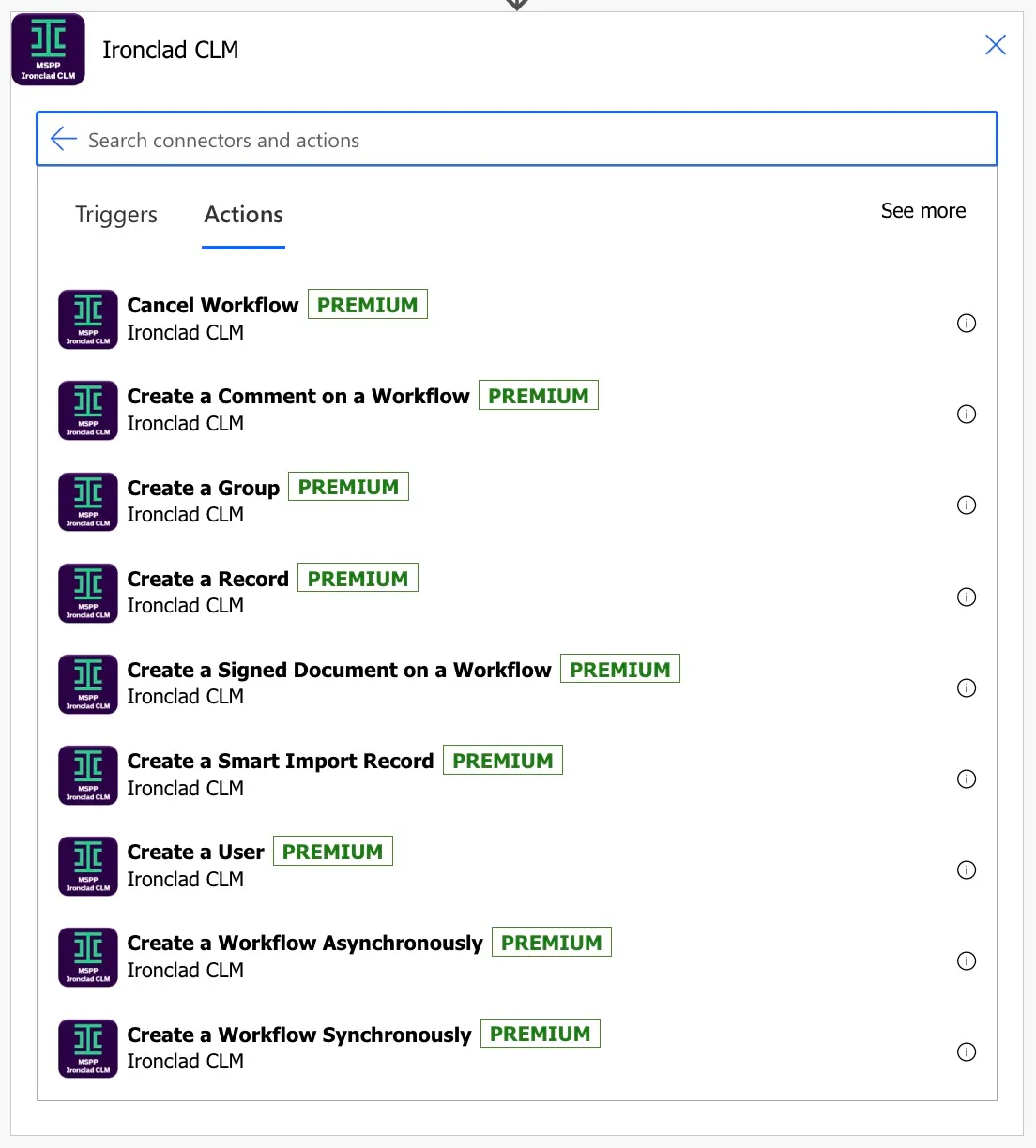 Ironclad CLM custom connector actions in Power Automate